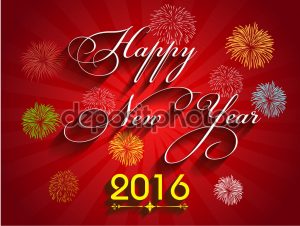 Beautiful text Happy New Year 2016 with fireworks illustration